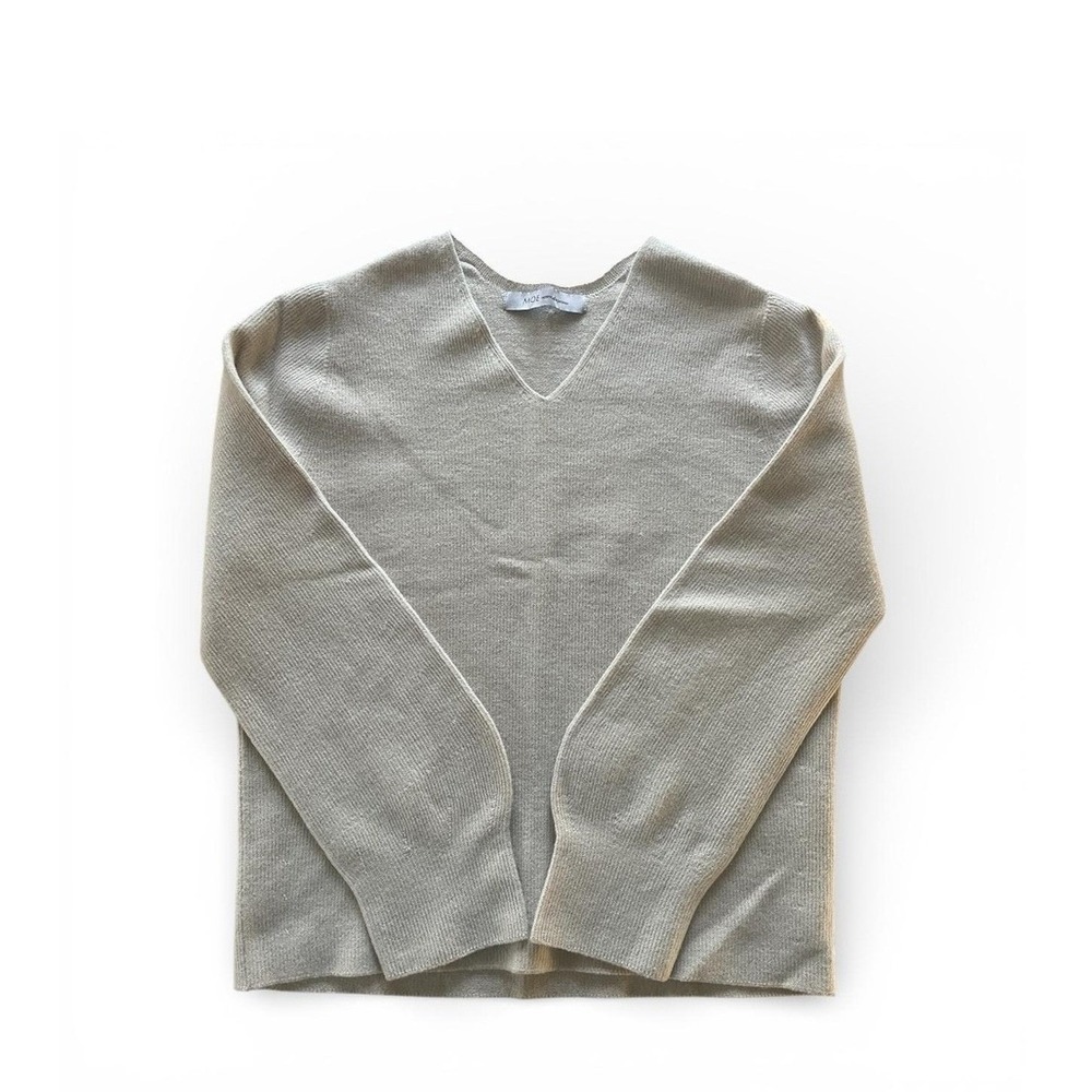 Oatmeal Beige V-Neck Wool Blend Sweater Size S MOE by Moment of Experience